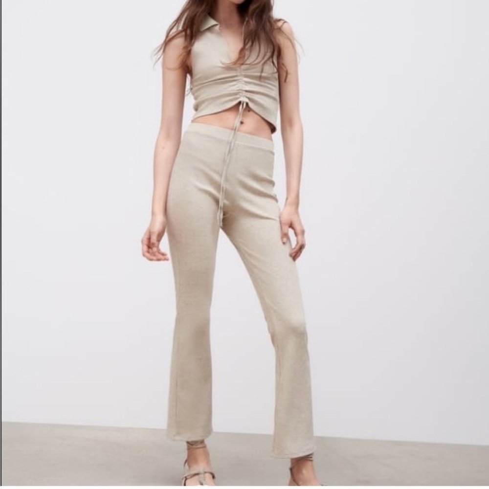 Zara Full Set Ribbed Flare Pants & Ribbed Crop Top